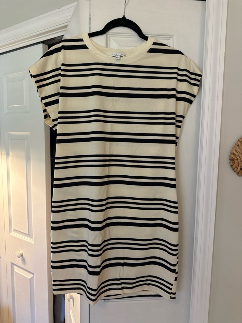 Casual Cream and Black Striped Mini Dress
